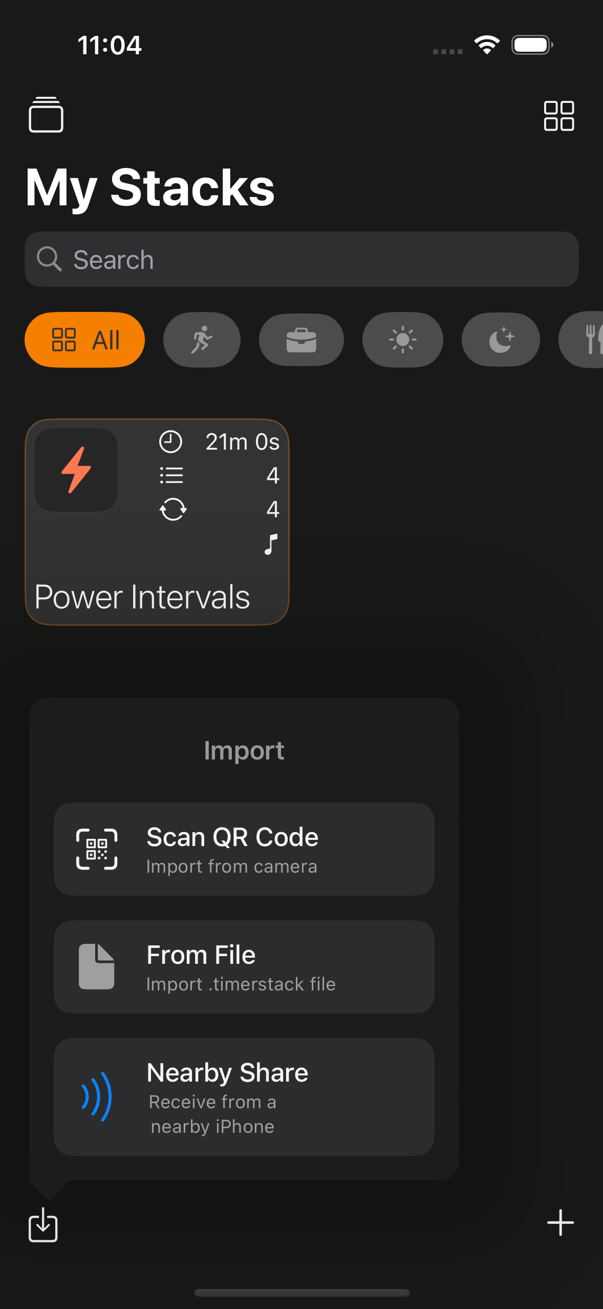 Import menu on iPhone